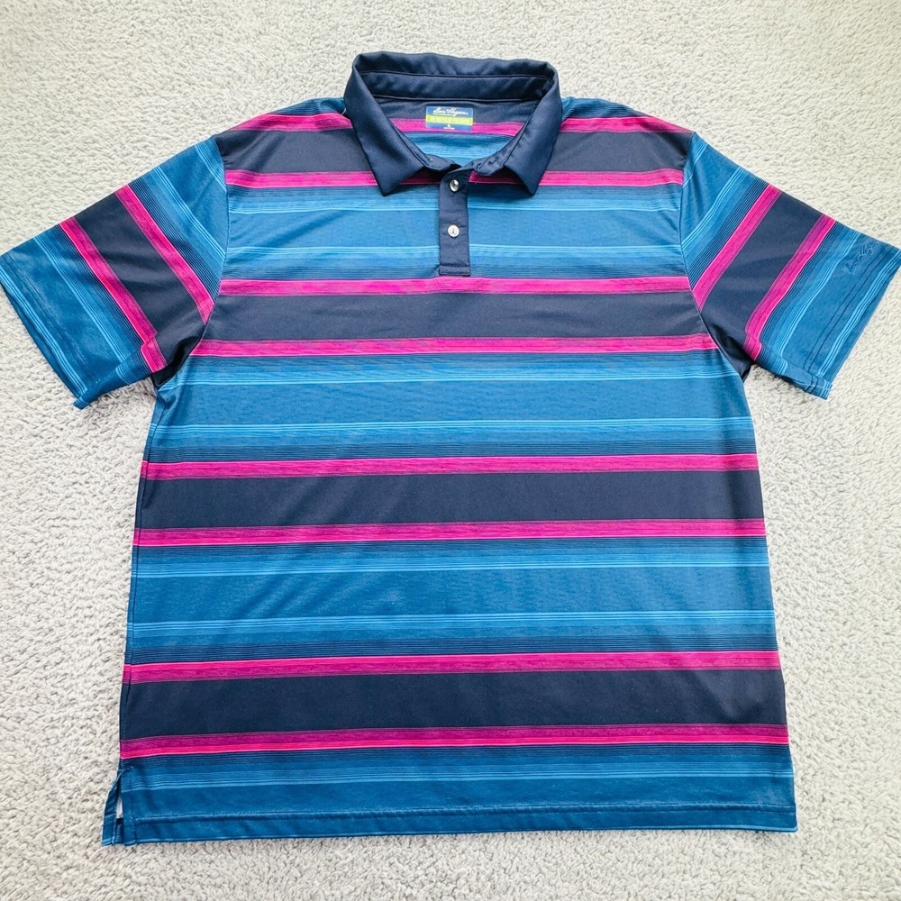 Ben Hogan Golf Polo Shirt Mens‎ XL Pink Blue Stripes Performance Short Sleeve